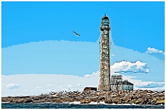 Seagull Flies By Boon Island Lighthouse - Digital Painting